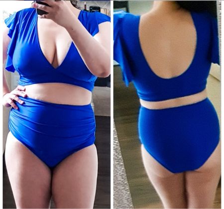Ruffle high waist two peice bikini. Such a gorgeous color. This is an XL and is TTS. Amazon swimsuits. 

#LTKMidsize #LTKOver40 #LTKSwim