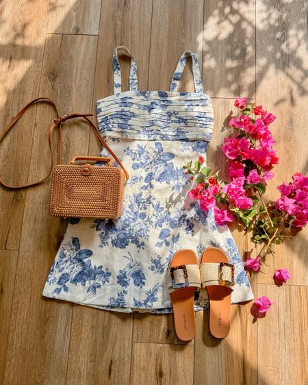 Summer outfit. Linen dress. Blue and white floral dress. Vacation outfit. Sandals. Summer fashion. Summer dress.

#LTKSeasonal #LTKTravel #LTKSaleAlert