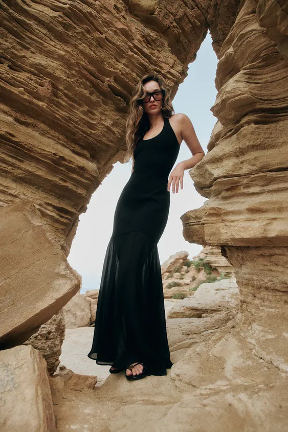 COMBINATION KNIT HALTER DRESS | Zara US