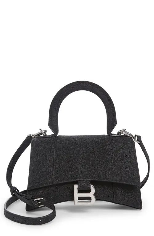 Balenciaga Extra Small Hourglass Sparkle Top Handle Bag in Black at Nordstrom | Nordstrom
