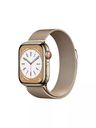 Apple Watch Series 8 GPS + Cellular, 41mm, Stainless Steel, Milanese Loop, Regular, Gold | John Lewis (UK)