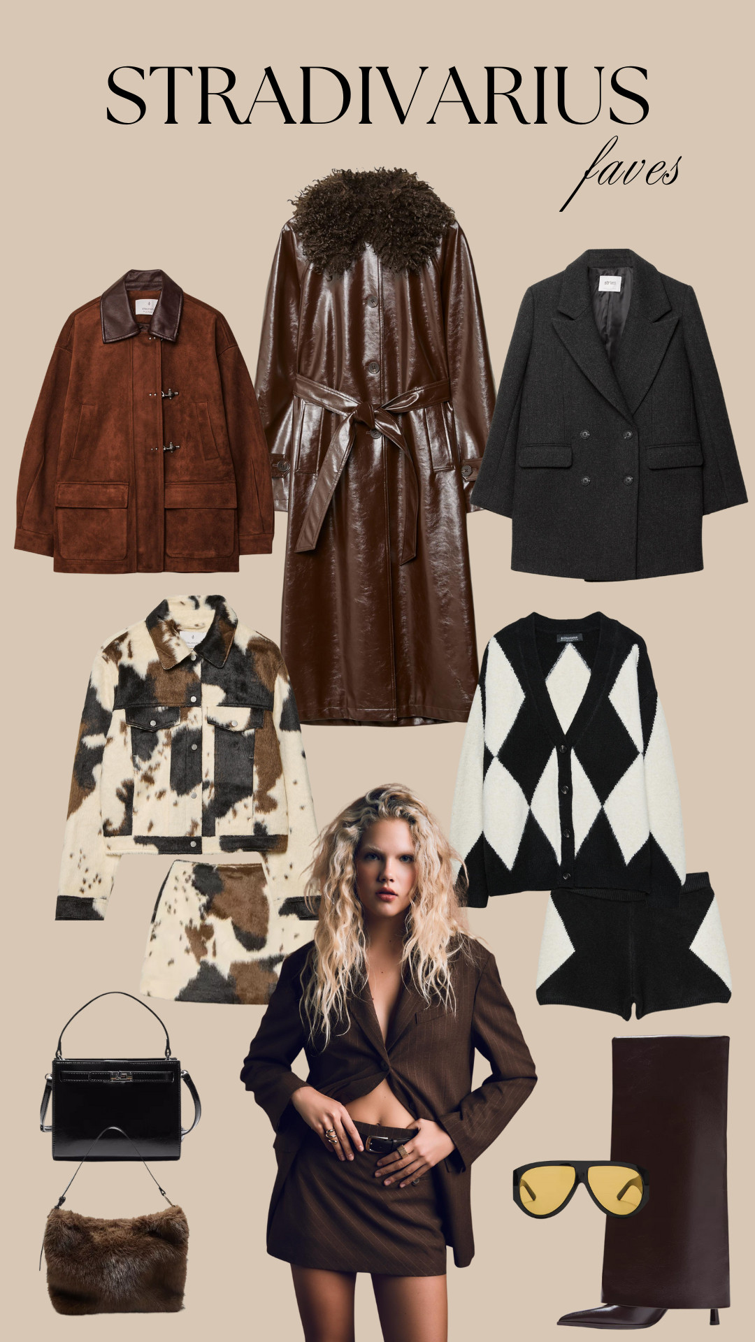 Stradivarius, Autumn winter outfit, Leather Trench Coat, Crossbody Bag, Jacket, Knit Shorts, Herringbone Jacket 

 #LTKuk #LTKautumn #LTKwinter