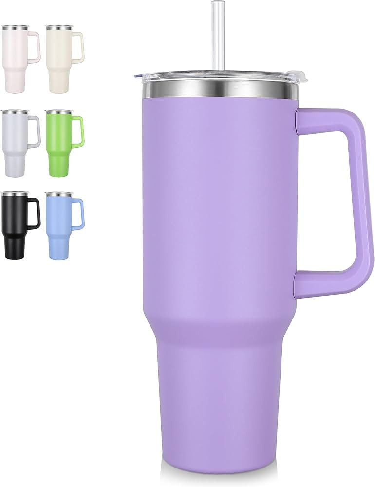 Rietore 40 oz Tumbler with Handle and Straw Lid, Insulated Tumbler with 2 In 1 Lid, Reusable Stai... | Amazon (US)