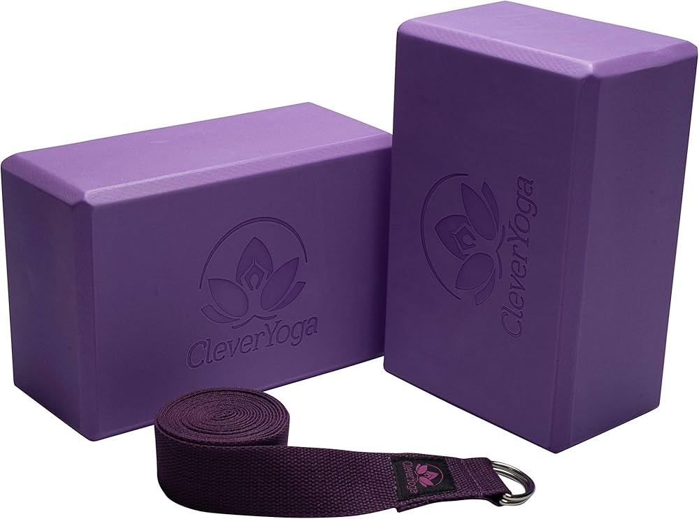 Clever Yoga Blocks 2 Pack with Strap - Extra Light Weight Sweat Repelling Foam Yoga Block Set wit... | Amazon (US)