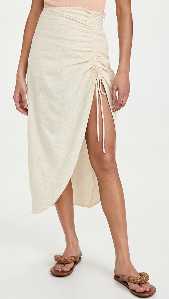 Natural Cerine Ruched Midi Skirt | Shopbop