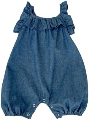 HOOLCHEAN Baby Girl Cotton Chambray Romper Sleeveless Ruffle Bubble Jumpsuit Denim Blue for Infan... | Amazon (US)