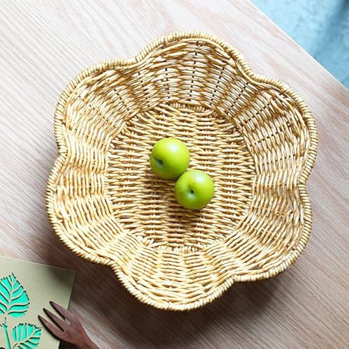 Scalloped Basket,Scallop Edge Tray Decor,Hand Woven Round Rattan Tray,Shallow Serving Tray，Curved Seashell Basket decoratve Tray for Coffee Table/Home Decor (S(1.77"x9.45")) | Amazon (US)