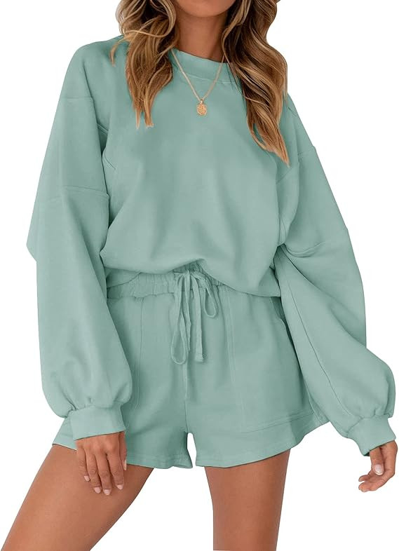 MEROKEETY Women's 2024 Fall Oversized Batwing Sleeve Lounge Sets Casual Top and Shorts 2 Piece Ou... | Amazon (US)