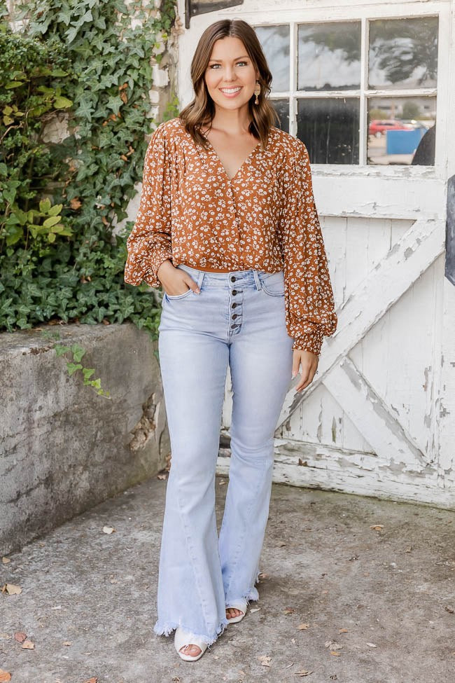 Roses In Silk Brown Wrap Bodysuit | Pink Lily