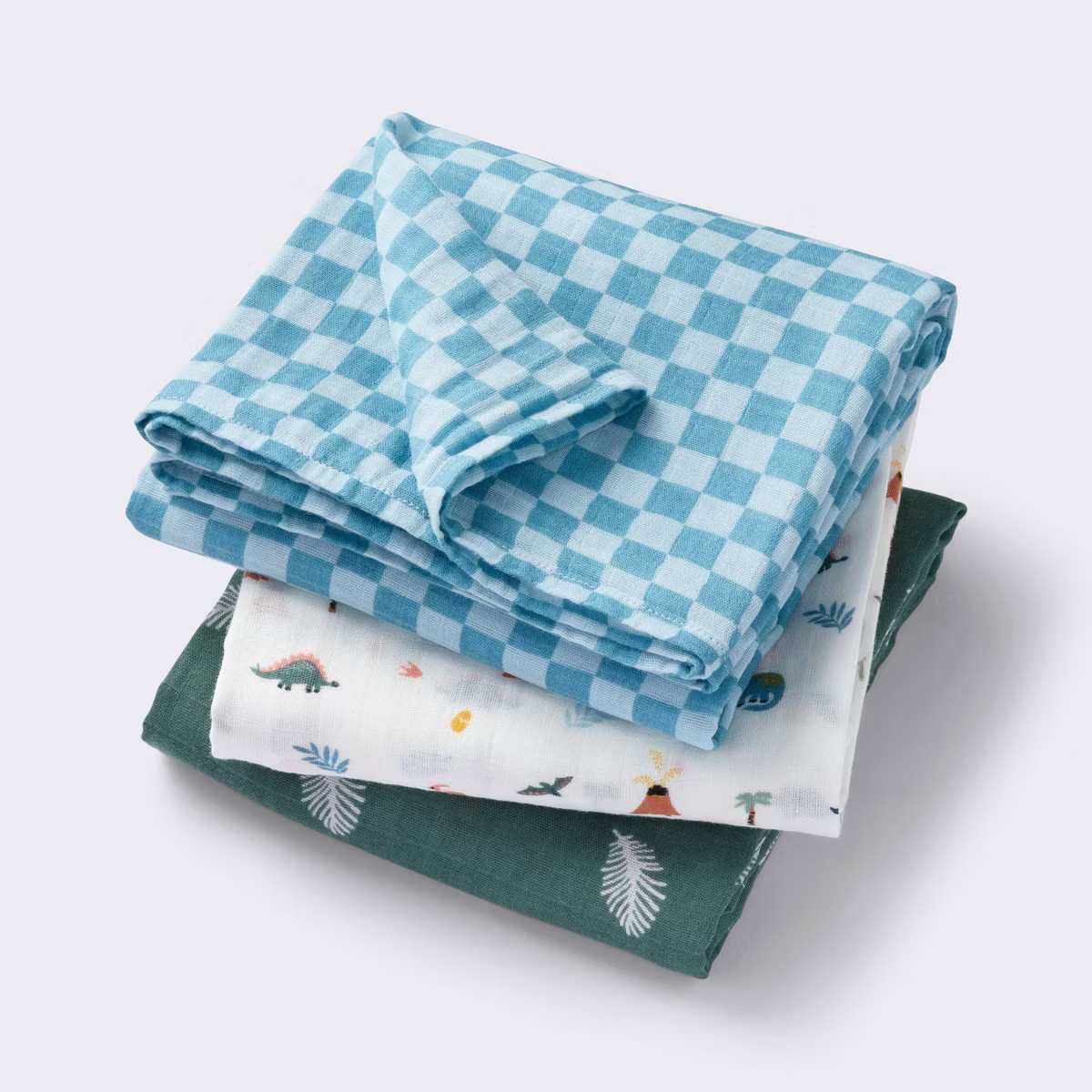 Muslin Swaddle Baby Blanket - Dino Check - 3pk - Cloud Island™ | Target