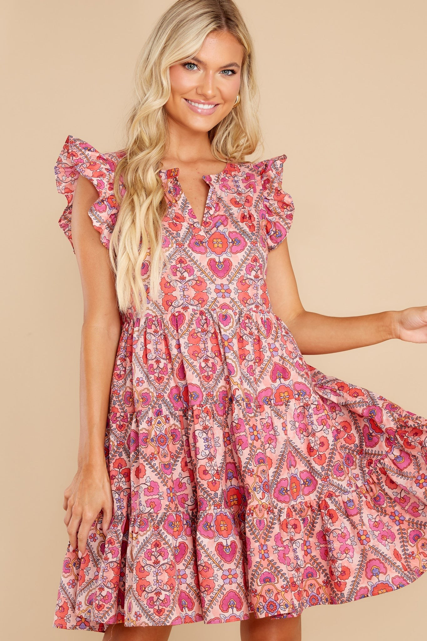 Such A Delight Pink Multi Print Dress | Red Dress 