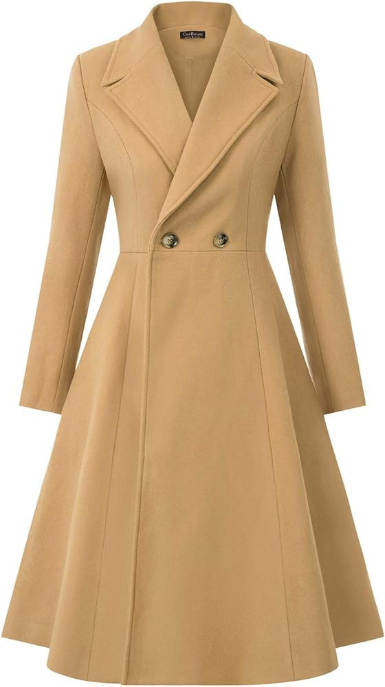 CURLBIUTY Women's Pea Coat Double Breasted A Line Long Trench Coat Winter Dress Coat with Pockets | Amazon (US)