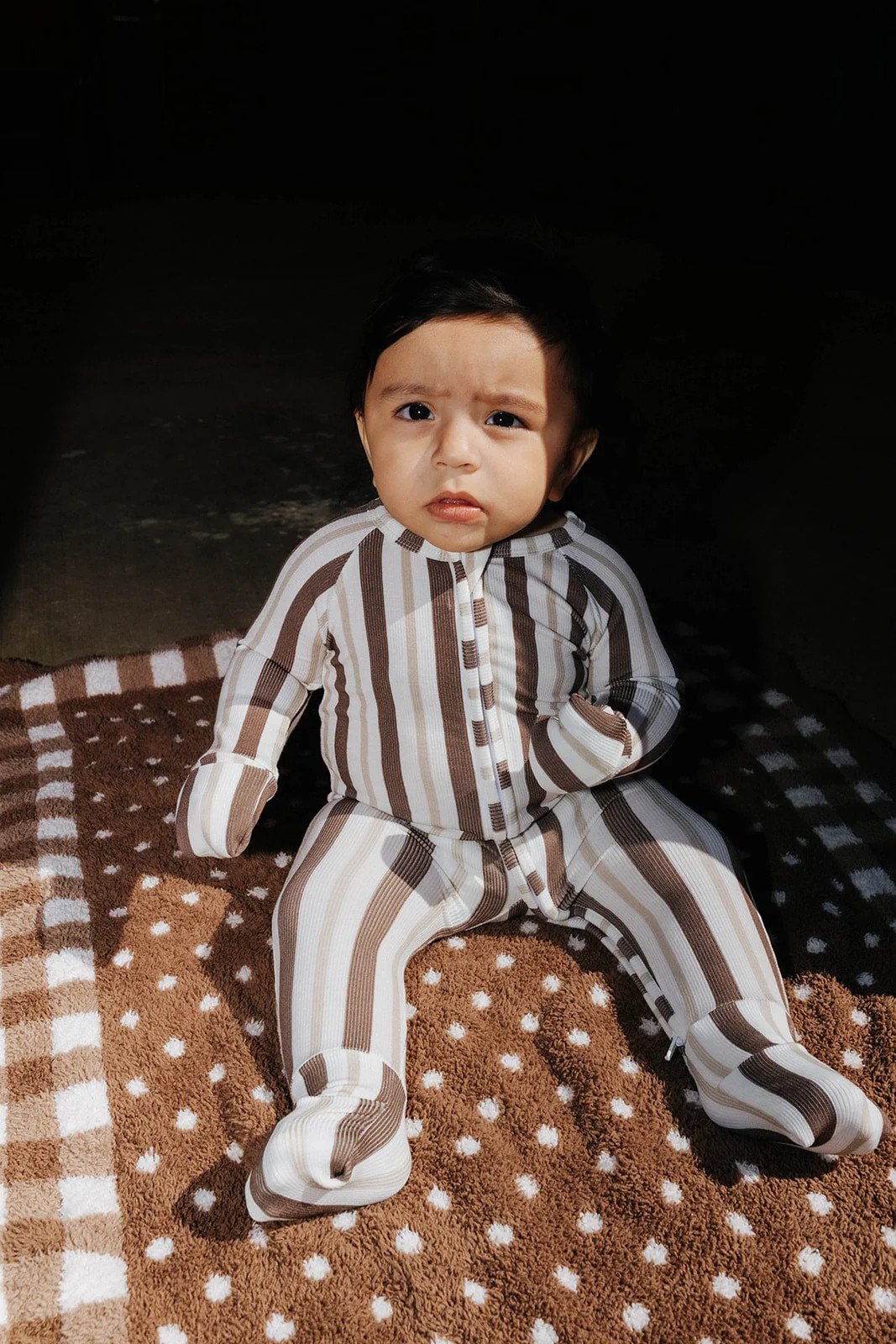 Baby Brown Stripe Zip Pajamas | Staykation