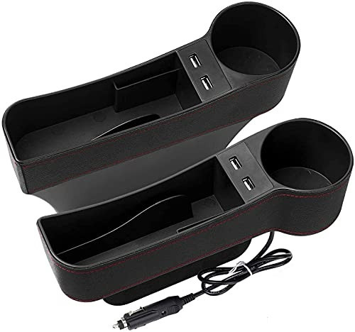 Car Seat Gap Organizer,Premium Console Side Pocket with 2 USB Charging,Leather Storage Box,Multifunctional with Dual USB Charging,Cup Holder,Car Seat Gap Filler,for Cellphones Wallet Coin Key (2 Pack) | Amazon (US)