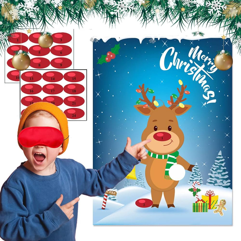 Christmas Party Games for Kids Pin The Nose On The Deer Kids Christmas Games for Party Christmas ... | Amazon (US)