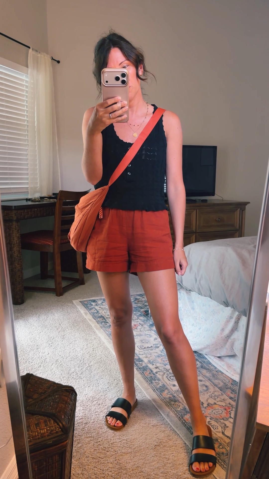 xs petite in my tank (mine is last year’s version! This year’s version has a full button front) and xxs in my linen shorts (I size down bc they stretch a bit with wear!). My reef sandals are size 6.

#LTKPetite #LTKootd #LTKTravel