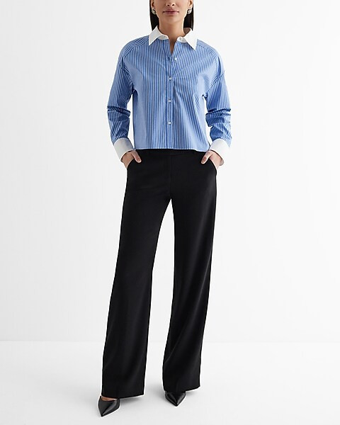 Striped Poplin Cropped Boyfriend Shirt | Express
