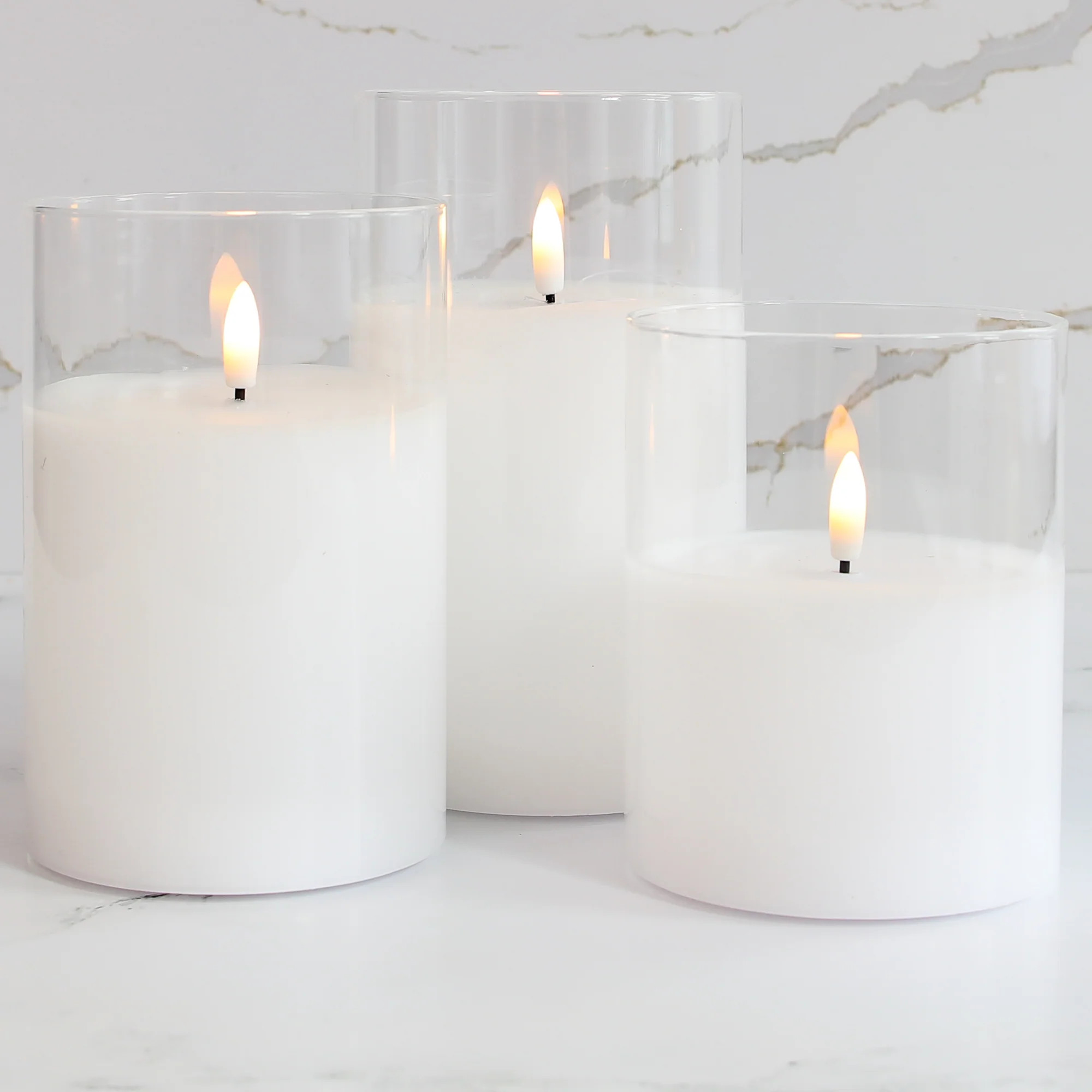 White Flameless -Three Pack Candles with 4” base | Interior Delights