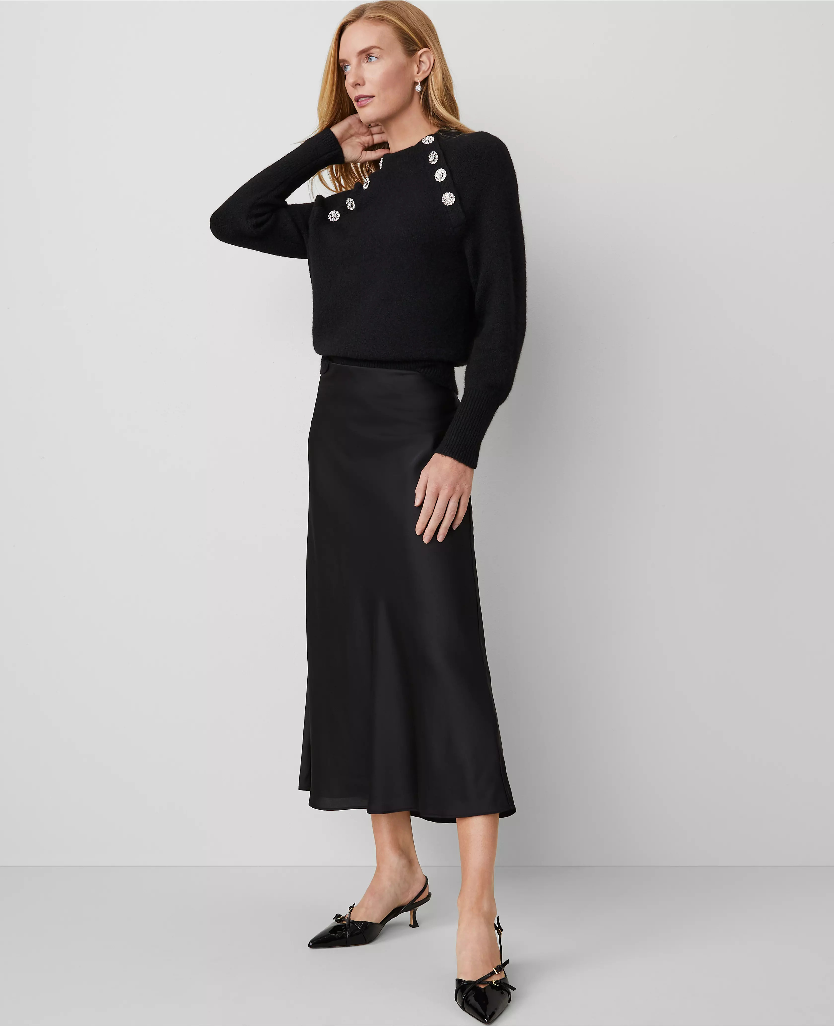 Petite Satin Bias Midi Slip Skirt | Ann Taylor