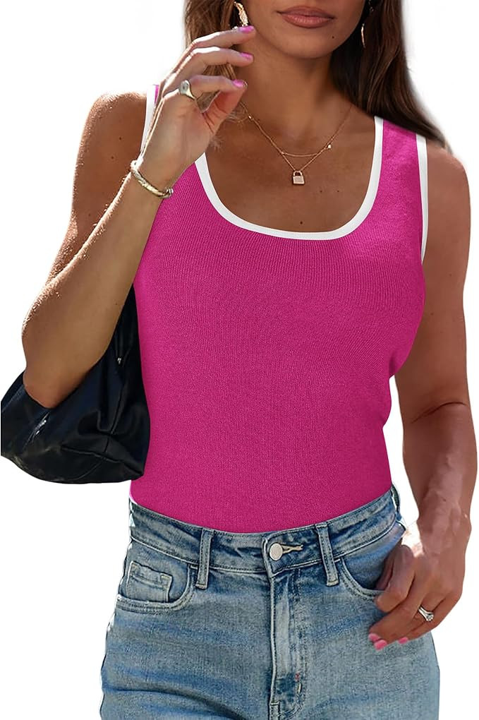PRETTYGARDEN Women's Summer Tank Top Ribbed Knit Scoop Neck Sleeveless Color Block Slim Fitted To... | Amazon (US)