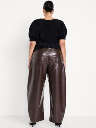 High-Waisted Faux-Leather Ankle Barrel Pants | Old Navy (US)