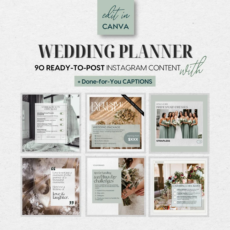 90 Instagram Templates for Wedding Planner, Wedding Planner Canva Templates, Canva Instagram Temp... | Etsy (US)