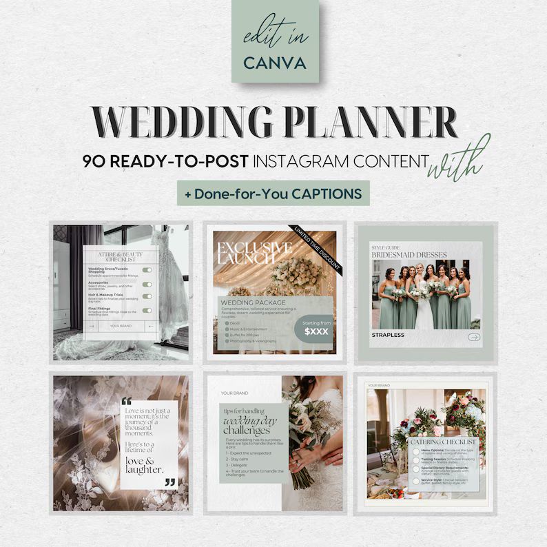 90 Instagram Templates for Wedding Planner, Wedding Planner Canva Templates, Canva Instagram Temp... | Etsy (US)