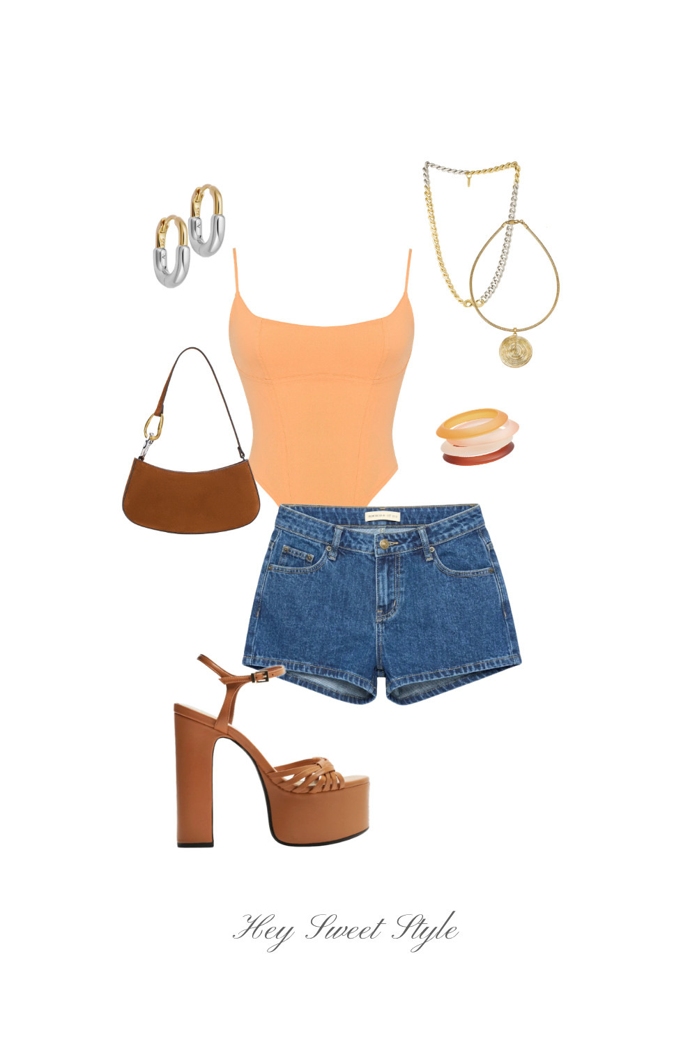 Summer Going Out Outfit: Orange Top + Denim Micro Shorts ★ 

 