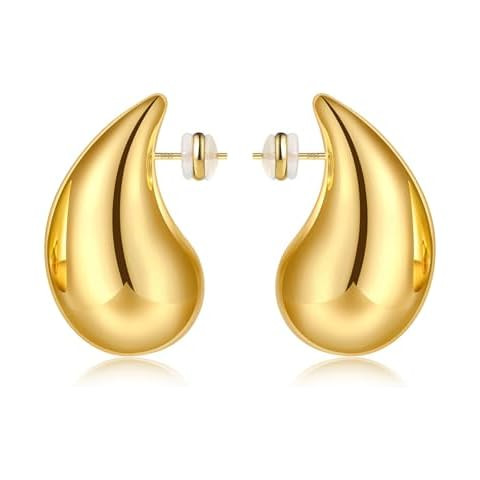 Apsvo Chunky Gold Hoop Earrings for Women, Dupes Earrings Lightweight Waterdrop Hollow Open Hoops... | Amazon (US)