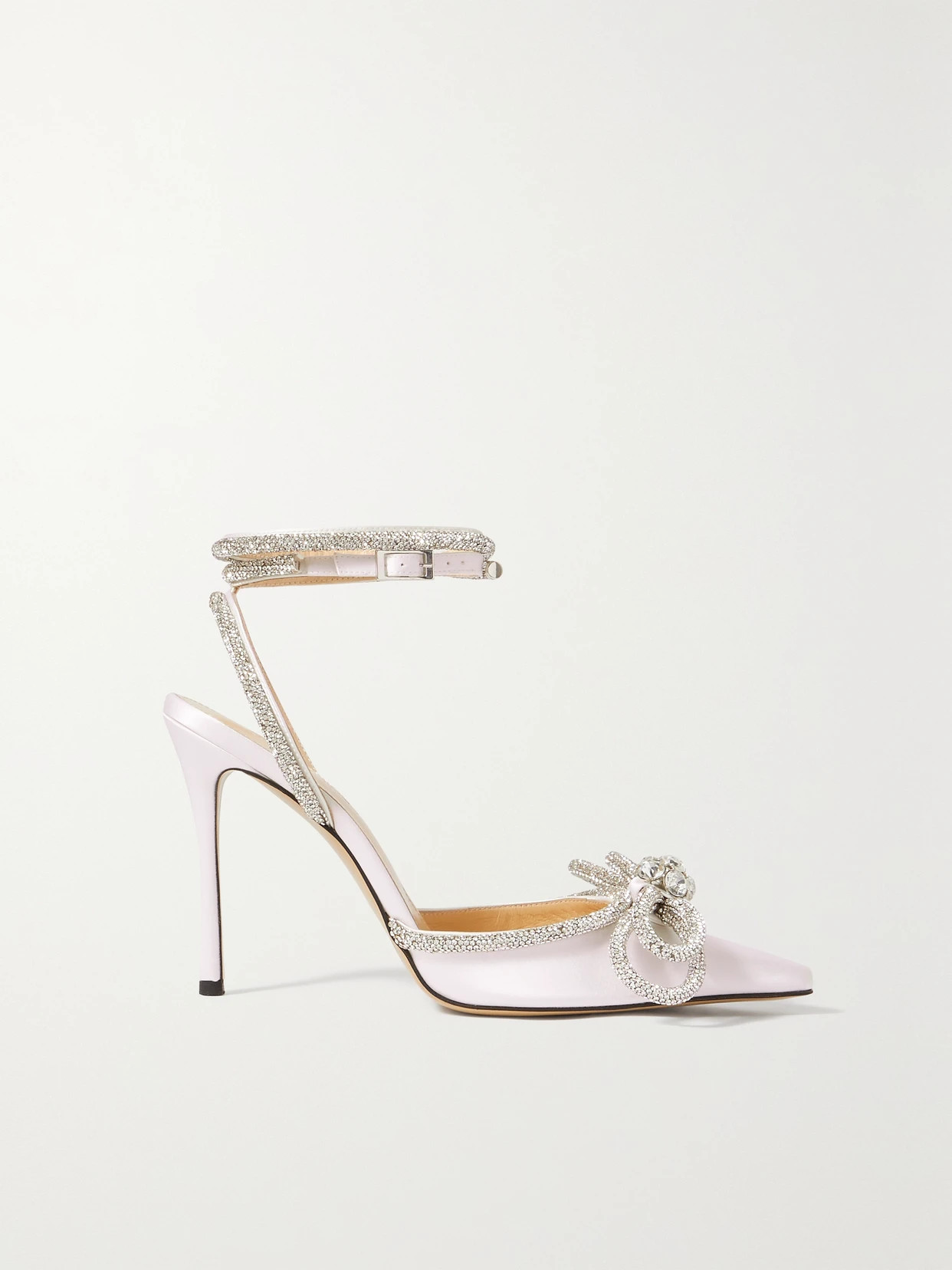 MACH & MACH - Double Bow Crystal-embellished Silk-satin Point-toe Pumps - White | NET-A-PORTER (US)