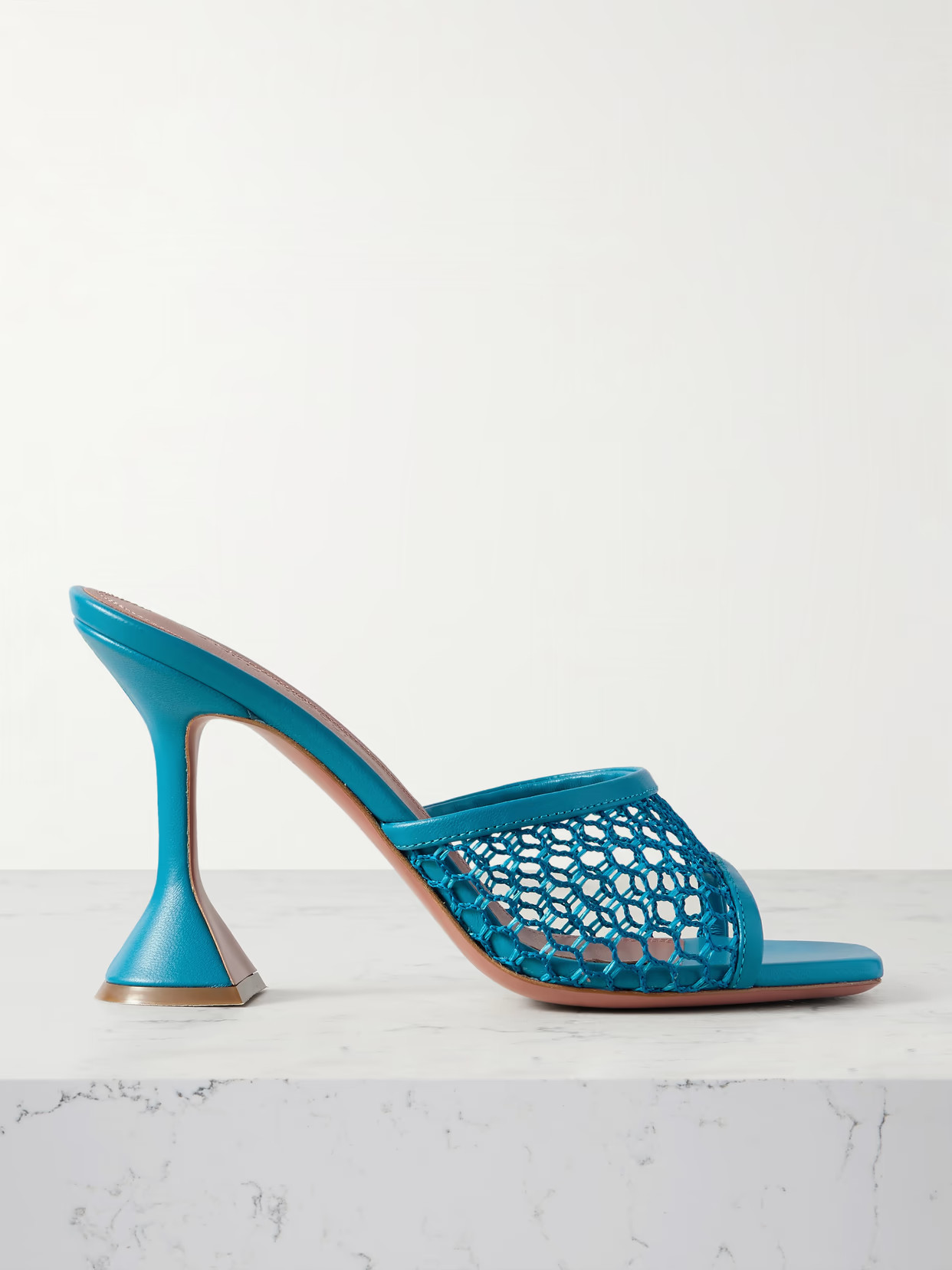 Amina Muaddi - Lupita Fishnet And Leather Mules - Turquoise - IT37.5 | NET-A-PORTER APAC