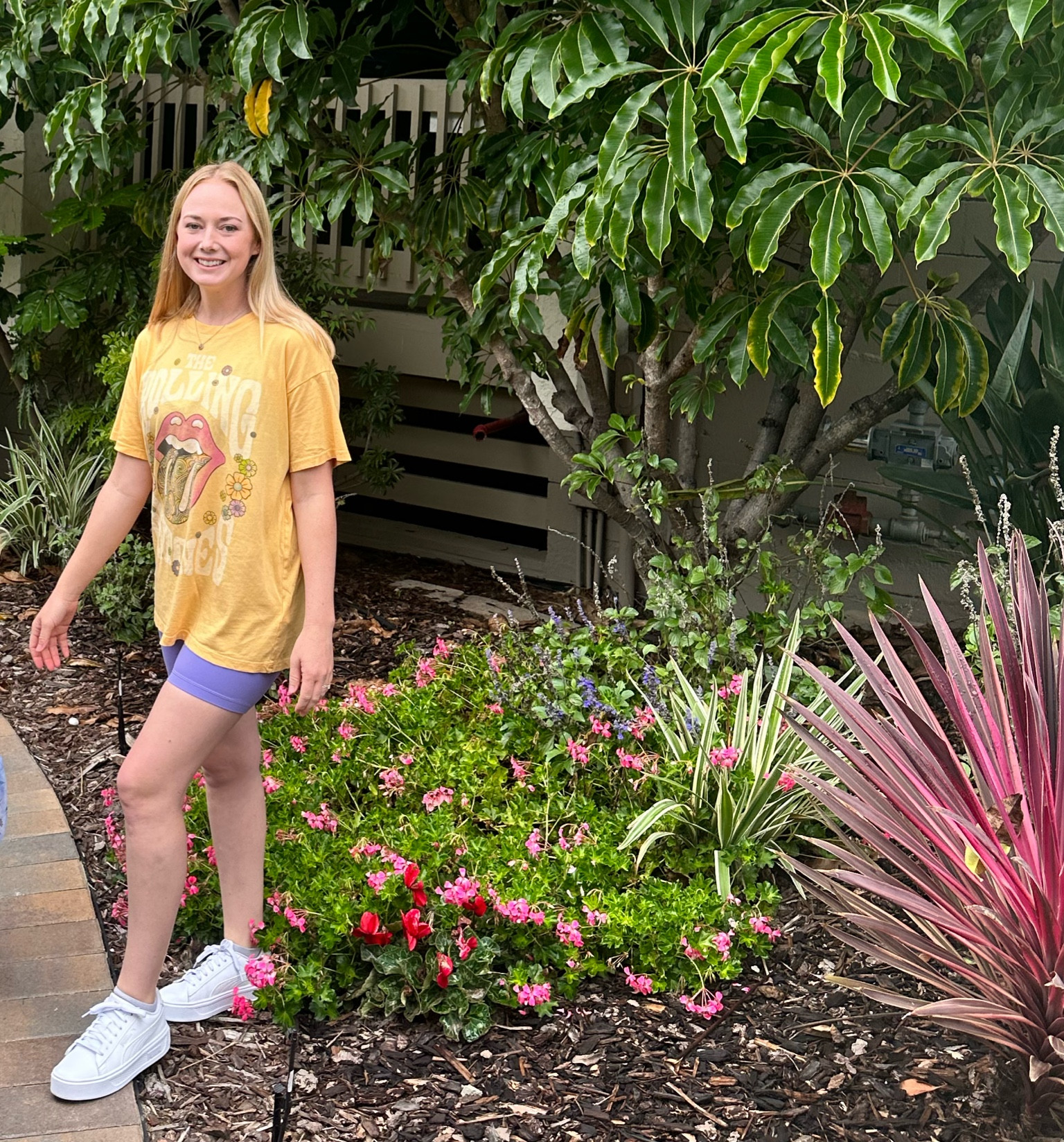 Vacation casual outfit. One of my favorite oversized graphic band tees is on sale (size small). It pairs with my favorite lavender Lululemon biker shorts (size 6) which are also currently on sale and white sneakers (size 7). #bikershortoutfits #casualoutfits #travelstyle #oversizedtees #graphictees

#LTKtravel #LTKfindsunder100 #LTKsalealert