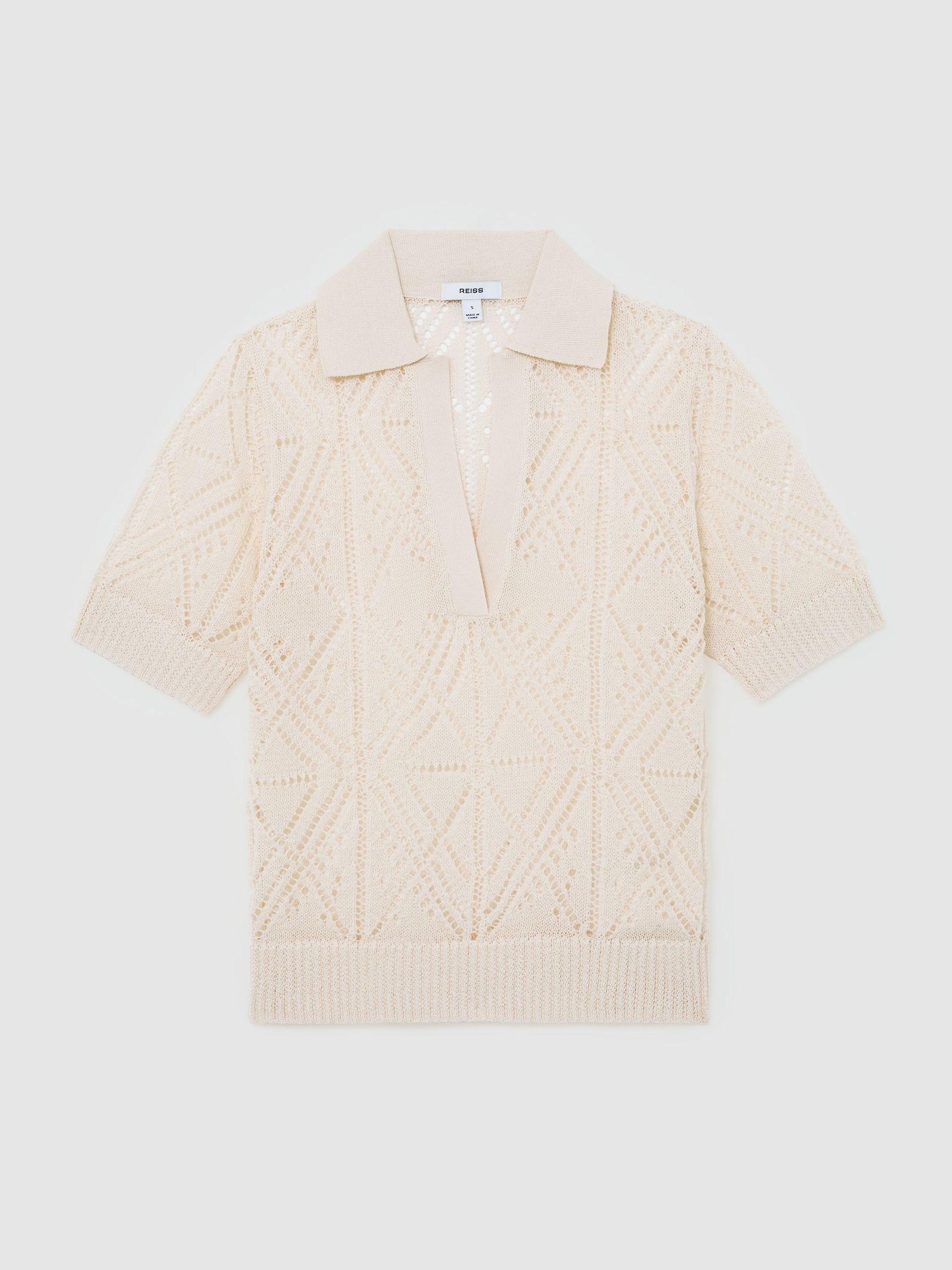 Reiss Cotton-Blend Open-Knit Top in Cream - REISS | Reiss UK