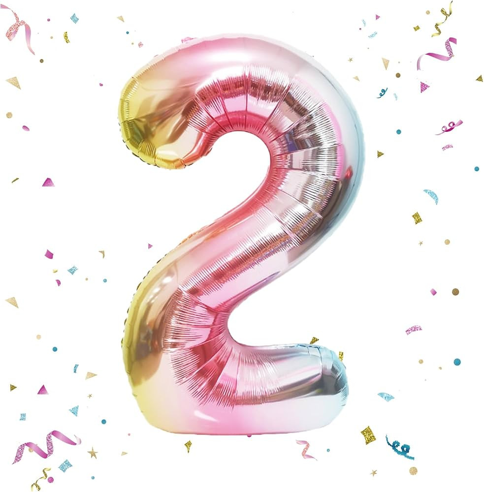 40 Inch Giant Rainbow Number 2 Balloons, Birthday Balloons, Helium Mylar Foil Big Number Balloons... | Amazon (US)