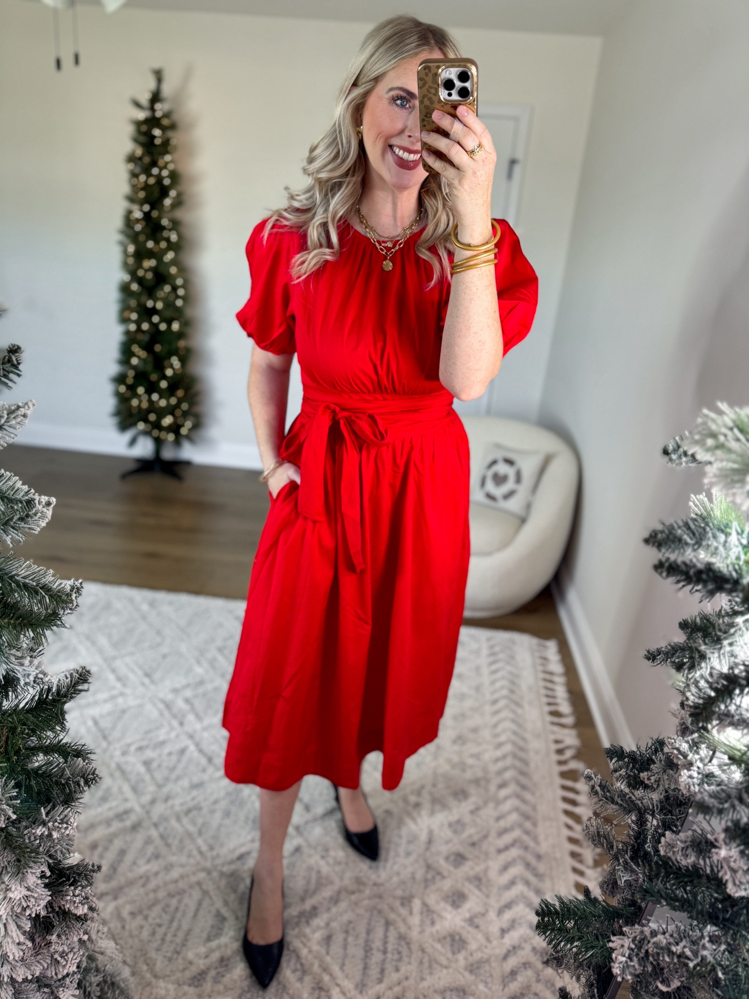 Weekend Walmart Wins try on
Red bow waist midi dress- medium 
Black pumps 

#LTKHoliday #LTKFindsUnder50 #LTKSeasonal