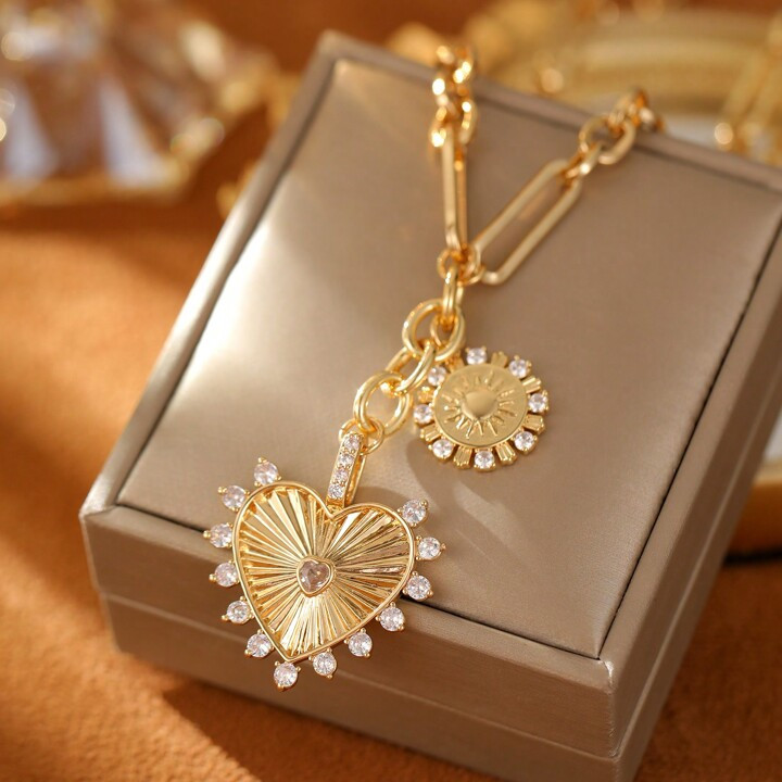 1pc European And American Style Shiny Cubic Zirconia Heart Pendant Necklace, Luxury Fashion Acces... | SHEIN