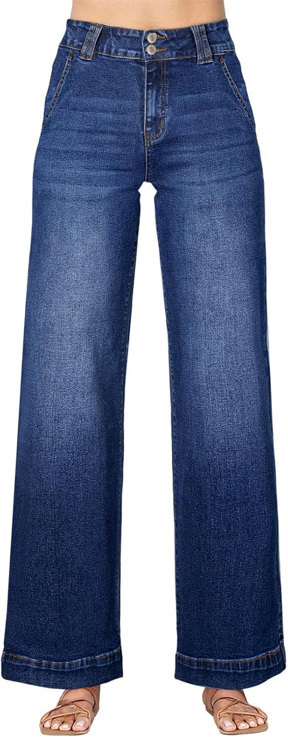 Astylish Women's High Waisted Wide Leg Straight Jeans | Straight Leg Jean, Baggy Trendy, Denim Pants, Slanted Pockets | Amazon (US)