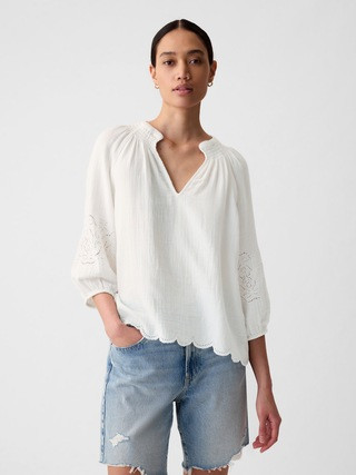 Eyelet Puff Sleeve Shirt | Gap (US)