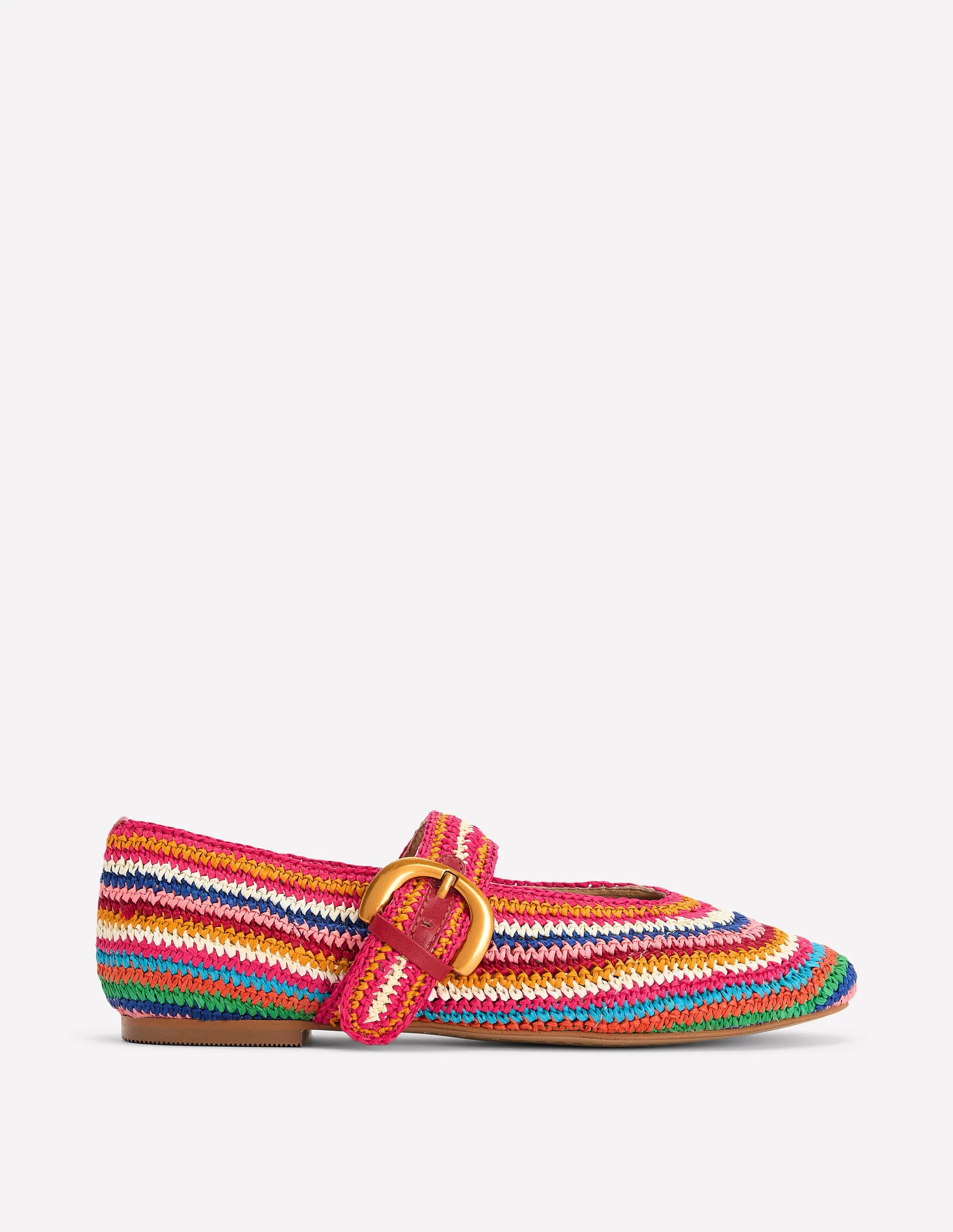 Kylie Flat Buckle Mary Janes-Multi Raffia | Boden UK