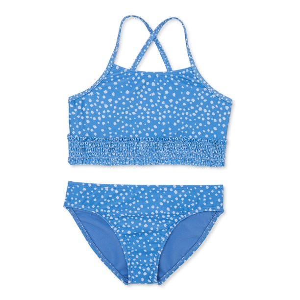 Wonder Nation Girl's Smocked Polka Dot Bikini, 2-Piece, Sizes 4-18 | Walmart (US)