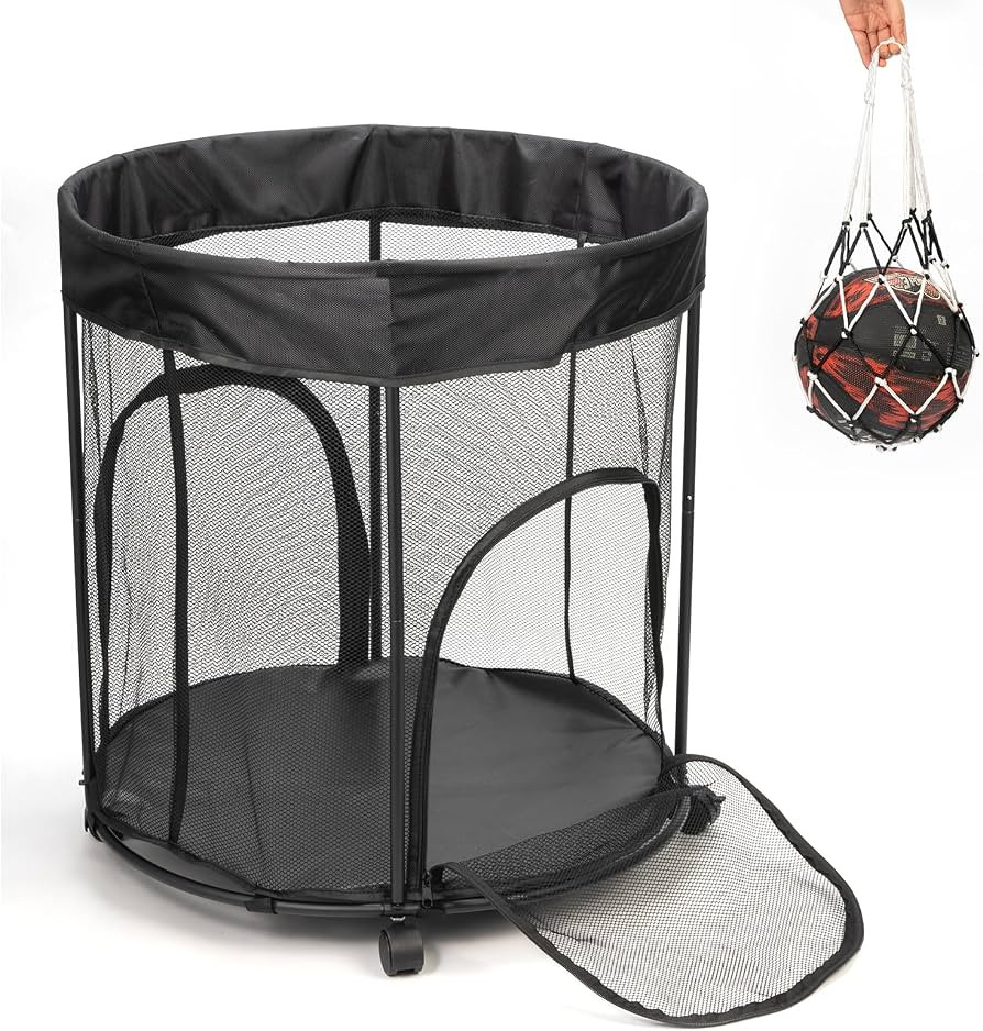 51.36gal Ball Storage Cart with Wheels, 2 Side Opening Ball Basket, Ball Cart for Basketball, Soc... | Amazon (US)