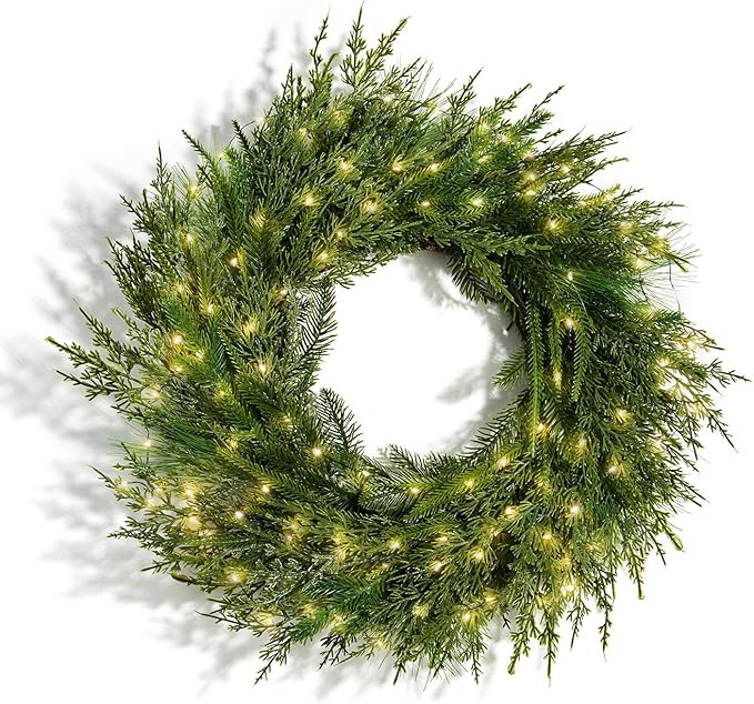 LampLust Christmas Wreaths for Front Door, 24 Inch Alpine Fir, Hemlock & Cypress Greenery Wreath ... | Amazon (US)