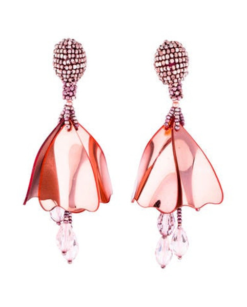 Oscar de la Renta Glass, Resin, & Beads Mini Impatiens Flower Earrings Pink | The RealReal