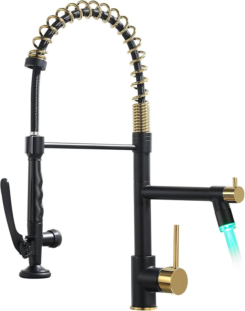 Fapully LED Kitchen Faucet with Pull Down Sprayer,Black&Gold Commercial Kitchen Faucet for Kitchen S | Amazon (US)