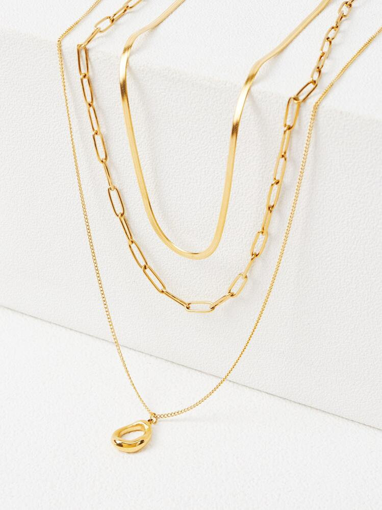 PREMIUM 3PCS GEOMETRIC CHARM NECKLACE | SHEIN