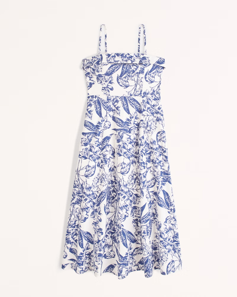 Strapless Linen-Blend Midi Dress | Abercrombie & Fitch (US)
