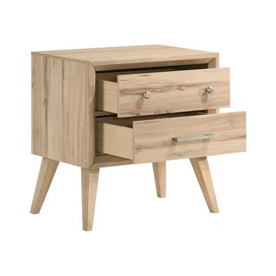 Mid-Century Modern Nightstand, Natural Oak Finish, 2-Drawer Wooden Bedroom Furniture | Gift Idea | Wayfair North America