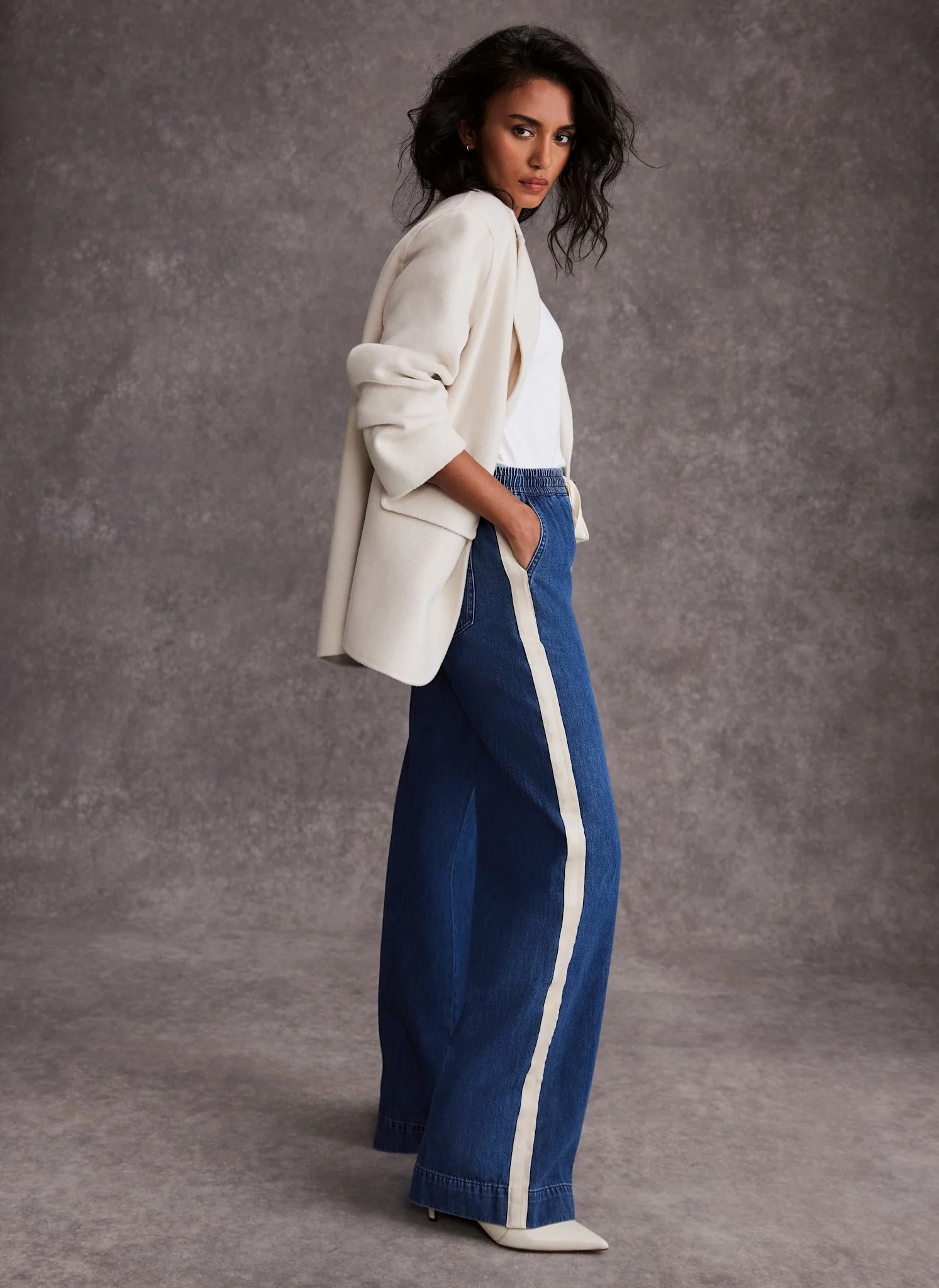 Indigo Tie Waist Side Stripe Wide Jeans | Mint Velvet