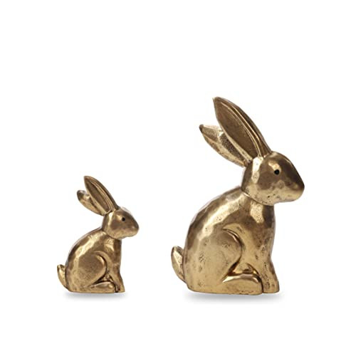 DN DECONATION Golden Bunny Figurines, Wooden Bunny Decor, Small Easter Rabbit Statue Set of 2, Vi... | Amazon (US)