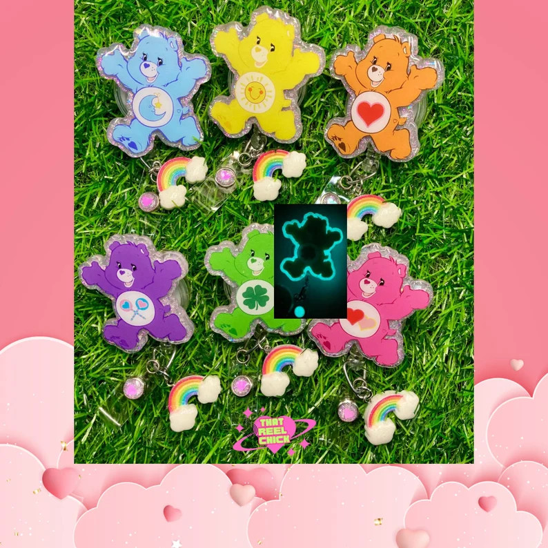 Care Bear Badge Reel, Cartoon Badge Reel, Pediatrics Badge Reel, Gifts for Nurses, Glow in the Da... | Etsy (US)
